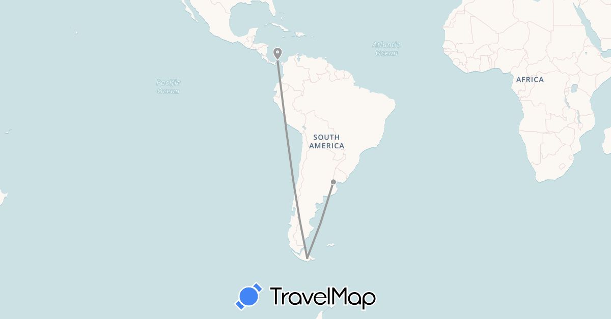 TravelMap itinerary: plane in Argentina, Panama (North America, South America)